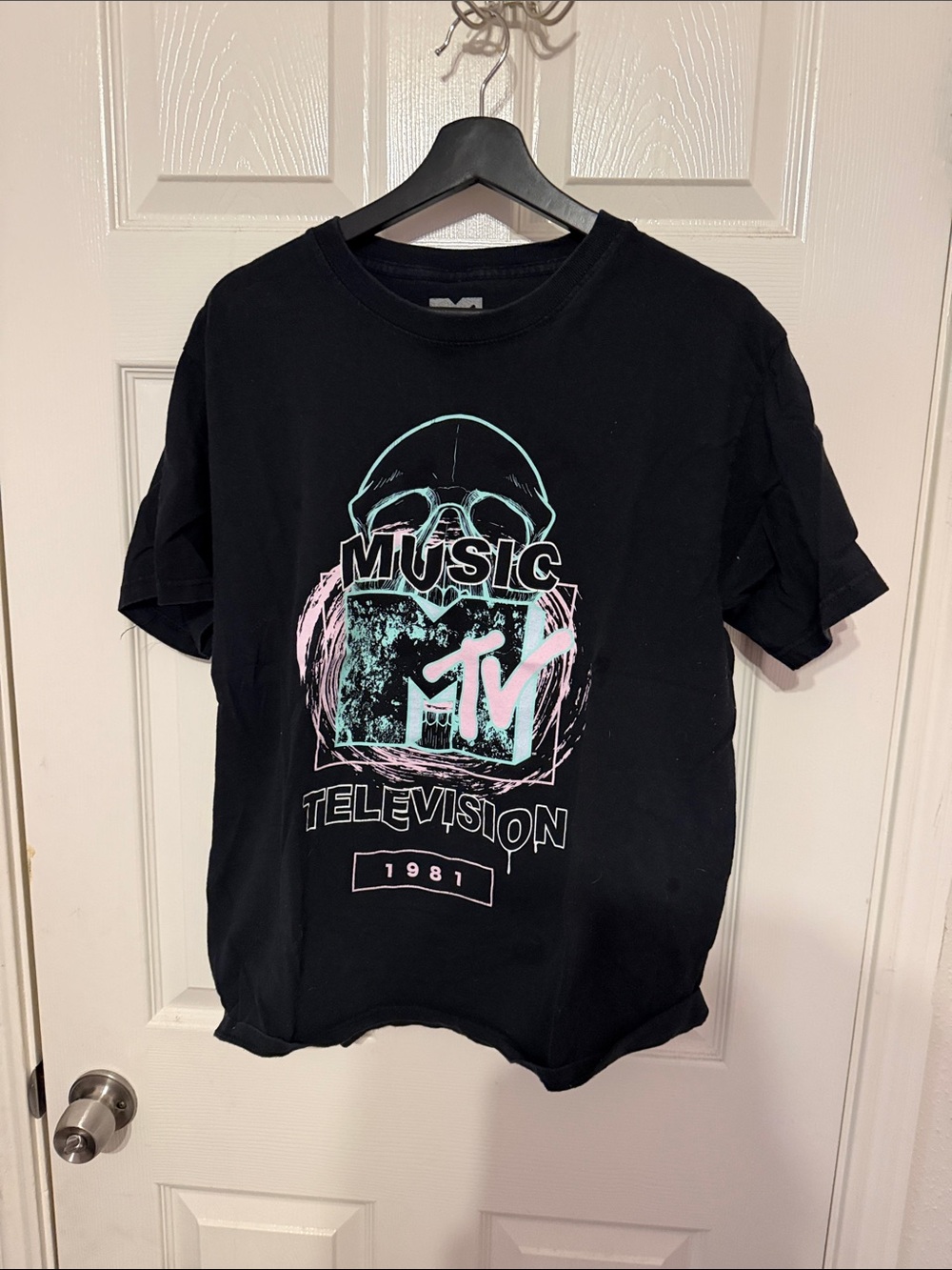 MTV Black Tee with Pastel Pink & Mint Graphic